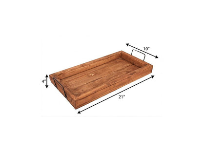 21" Natural Solid Wood Handmade Serving Tray With Handles HomeRoots