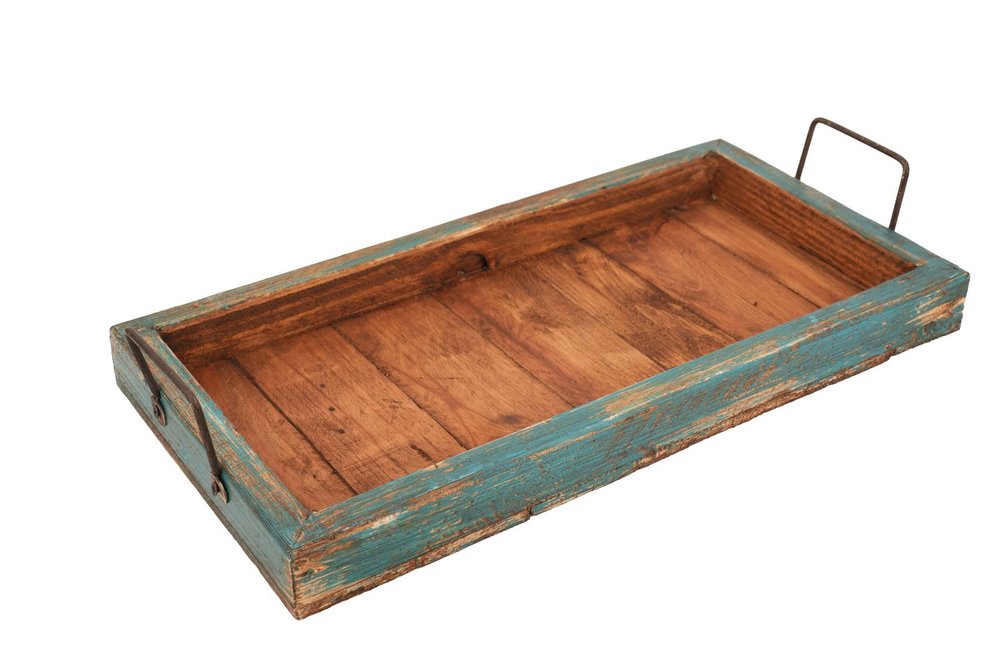 21" Natural Solid Wood Handmade Serving Tray With Handles HomeRoots