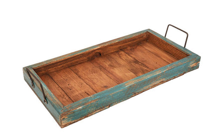 21" Natural Solid Wood Handmade Serving Tray With Handles HomeRoots