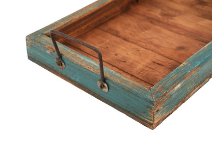 21" Natural Solid Wood Handmade Serving Tray With Handles HomeRoots