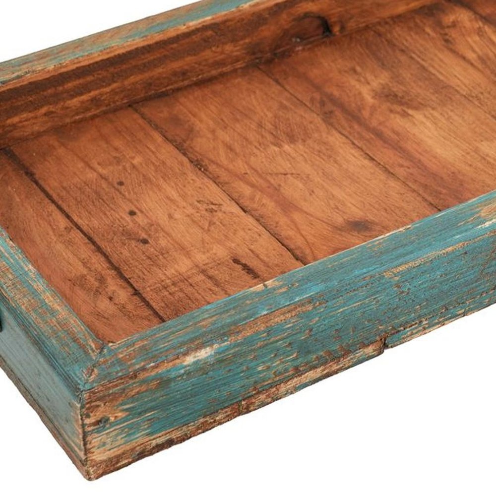21" Natural Solid Wood Handmade Serving Tray With Handles HomeRoots