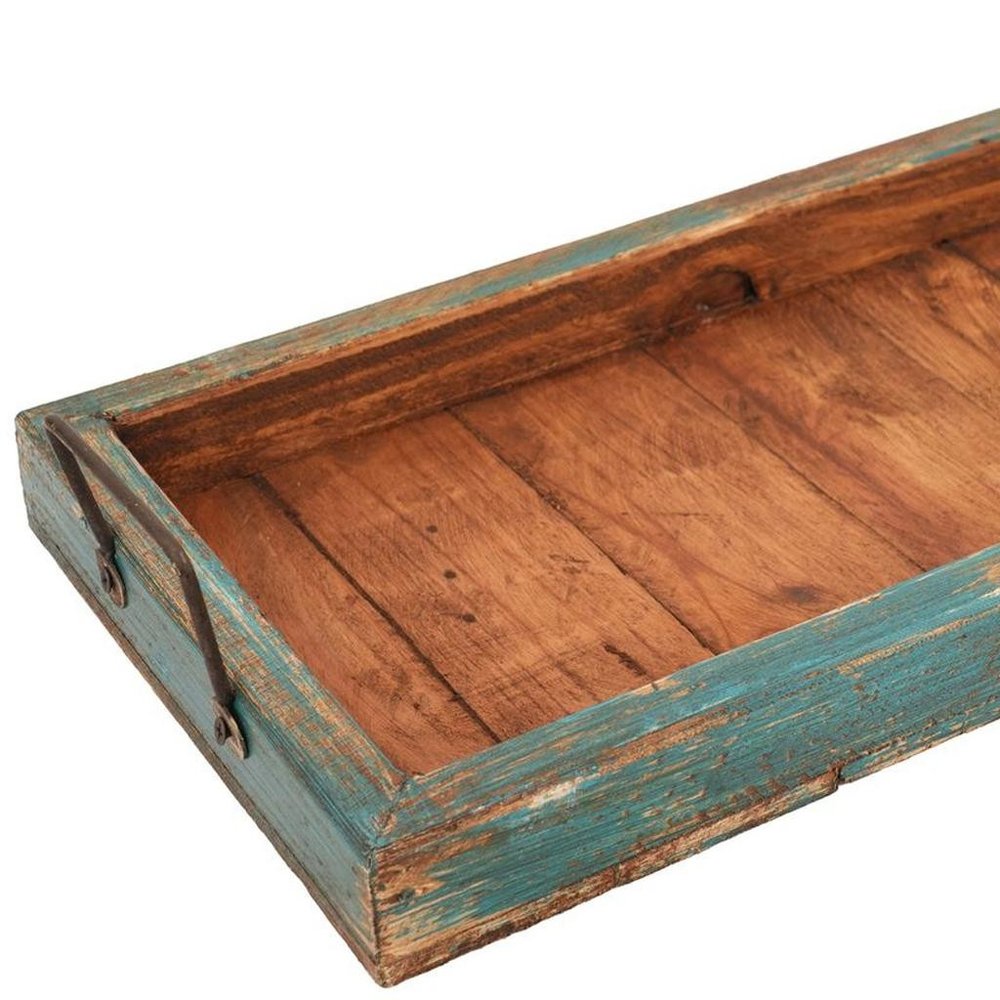 21" Natural Solid Wood Handmade Serving Tray With Handles — view 10