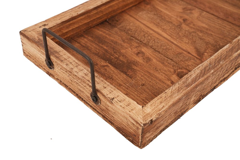 21" Natural Solid Wood Handmade Serving Tray With Handles HomeRoots