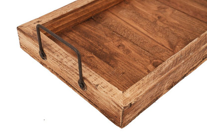 21" Natural Solid Wood Handmade Serving Tray With Handles HomeRoots