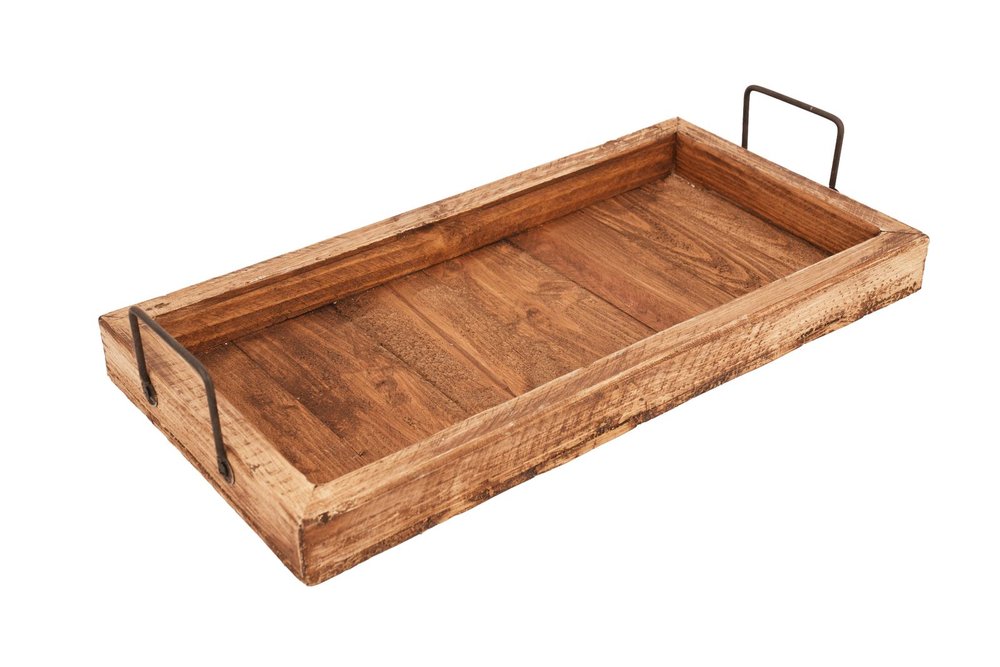 21" Natural Solid Wood Handmade Serving Tray With Handles — view 2