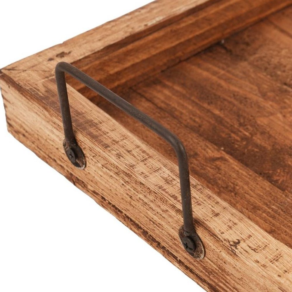 21" Natural Solid Wood Handmade Serving Tray With Handles — view 3
