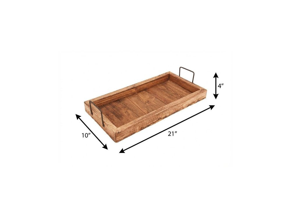 21" Natural Solid Wood Handmade Serving Tray With Handles HomeRoots