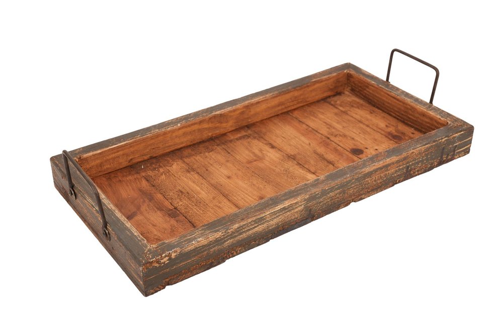 21" Natural Solid Wood Handmade Serving Tray With Handles HomeRoots