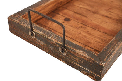 21" Natural Solid Wood Handmade Serving Tray With Handles HomeRoots