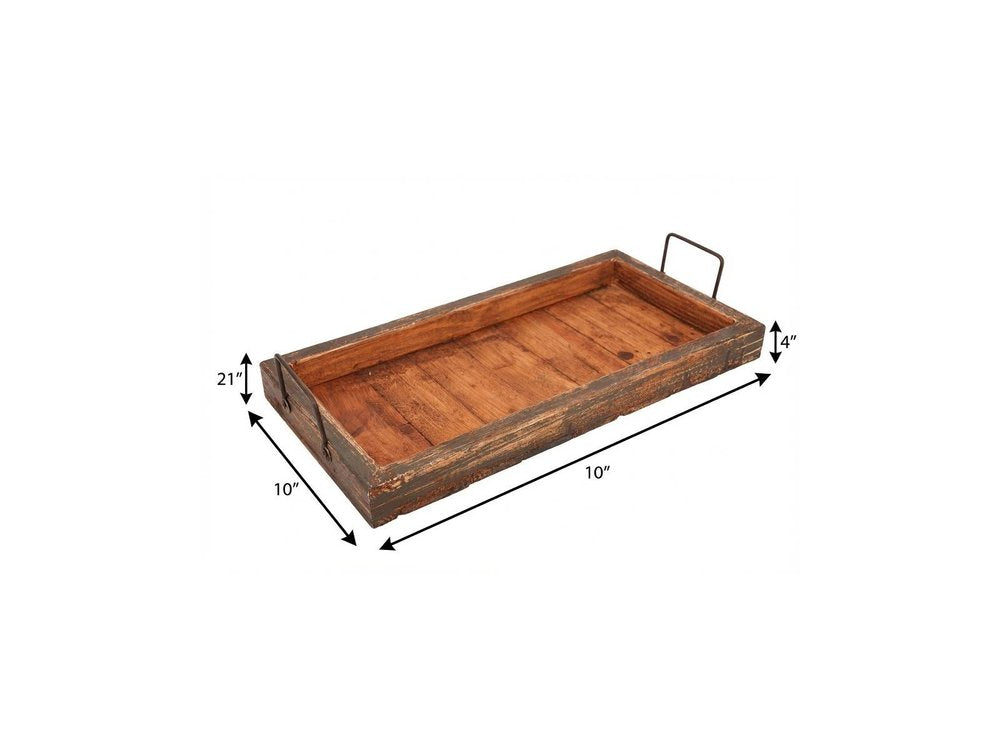 21" Natural Solid Wood Handmade Serving Tray With Handles HomeRoots