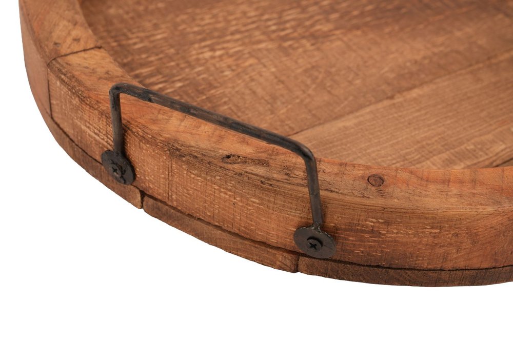 15" Natural Solid Wood Handmade Round Serving Tray With Handles — view 3