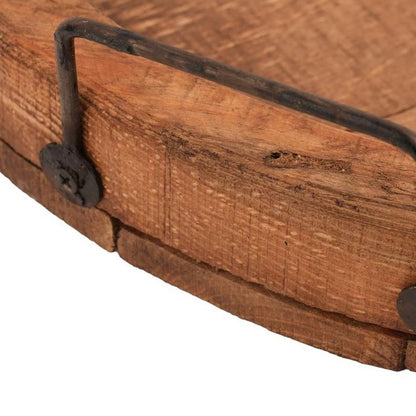 15" Natural Solid Wood Handmade Round Serving Tray With Handles HomeRoots