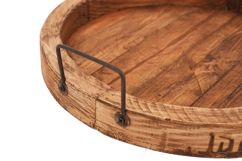 15" Natural Solid Wood Handmade Round Serving Tray With Handles — view 2