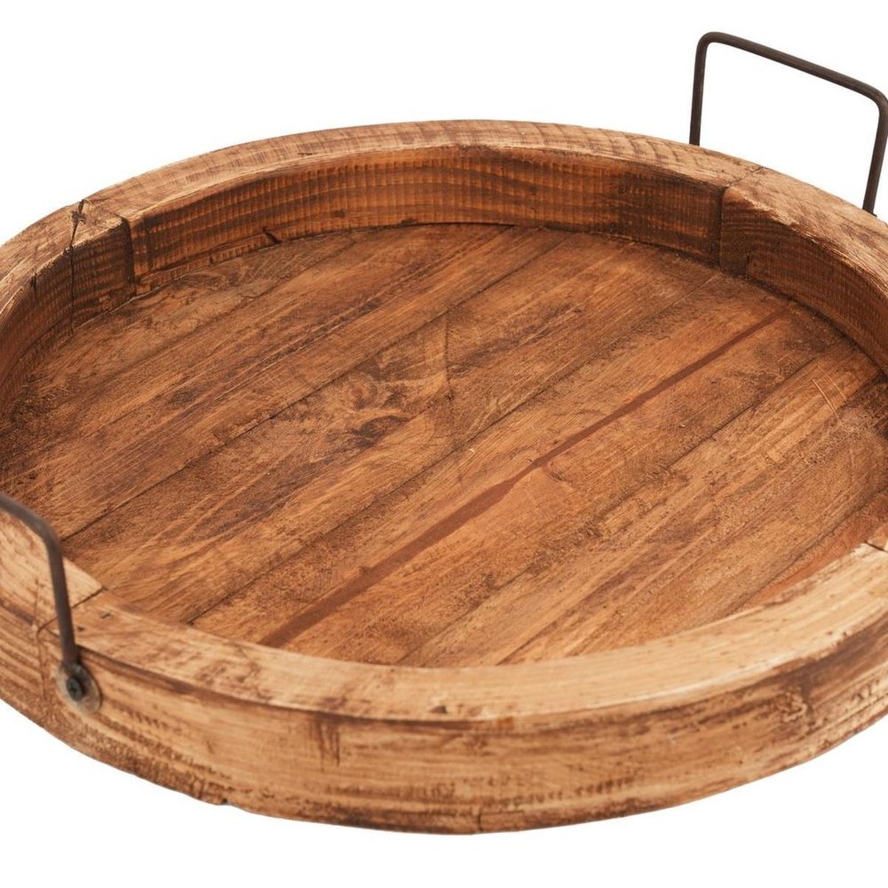 15" Natural Solid Wood Handmade Round Serving Tray With Handles — view 6