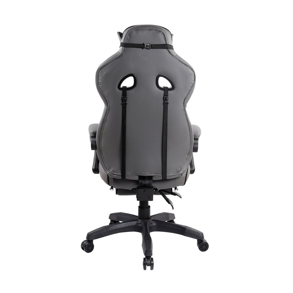 Gray Adjustable Height Swivel Rolling Racecar Executive Office Chair — view 4
