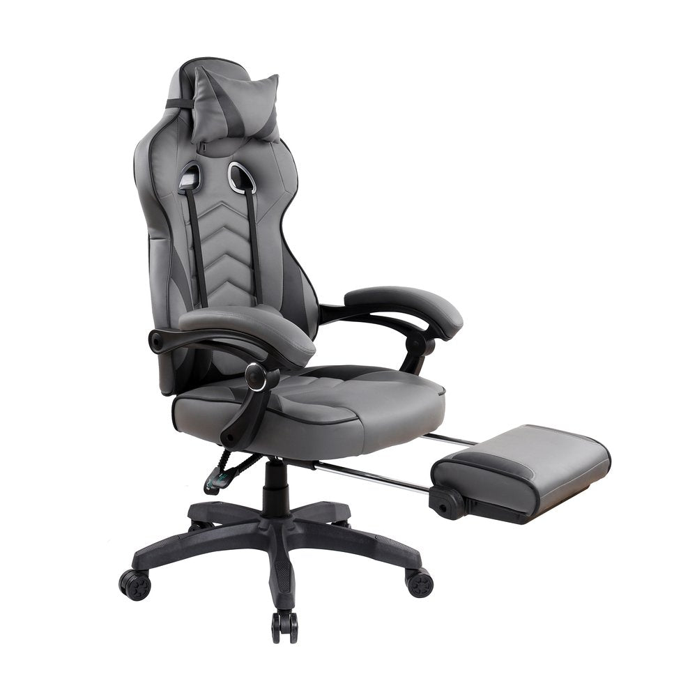 Gray Adjustable Height Swivel Rolling Racecar Executive Office Chair — view 5