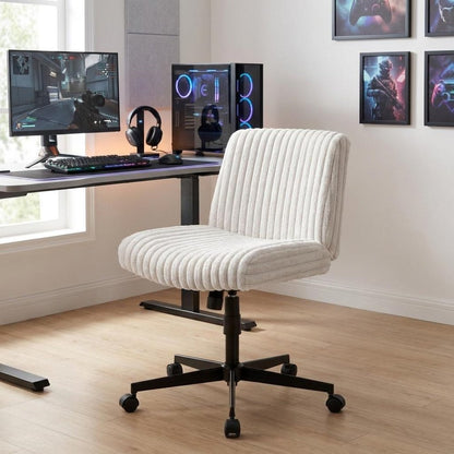 Ivory And Black Adjustable Height Faux Fur Swivel Rolling Gaming Chair HomeRoots