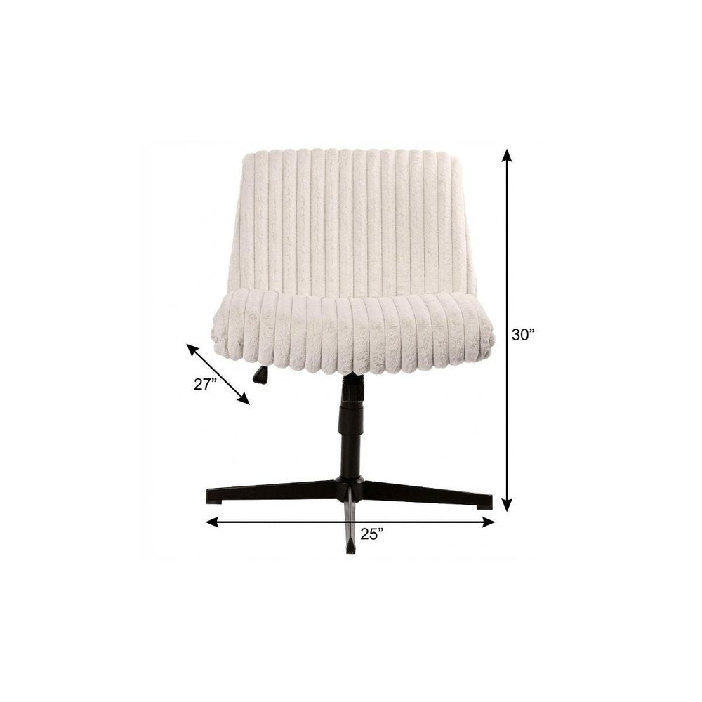 Ivory And Black Adjustable Height Faux Fur Swivel Rolling Gaming Chair HomeRoots