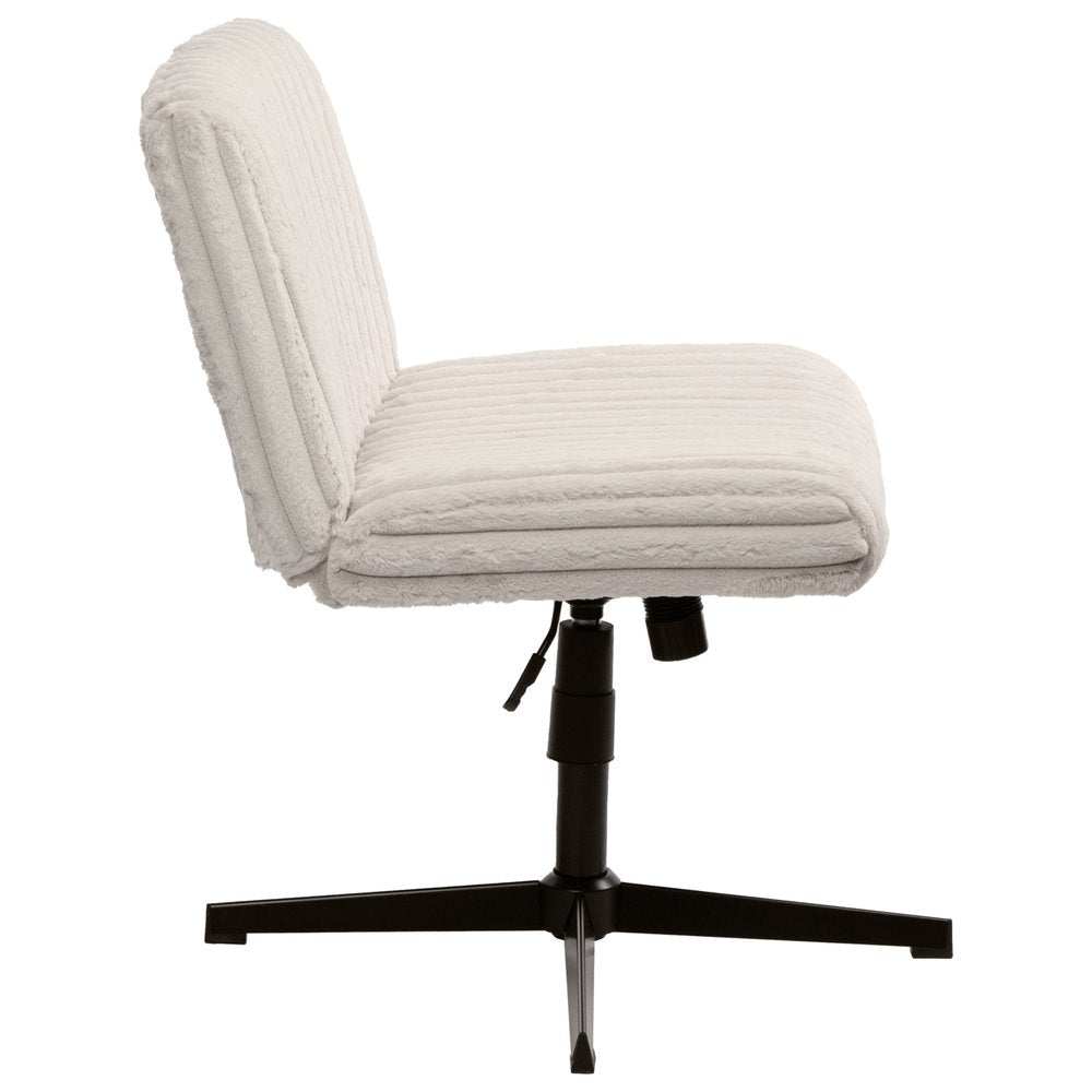 Ivory And Black Adjustable Height Faux Fur Swivel Rolling Gaming Chair — view 3