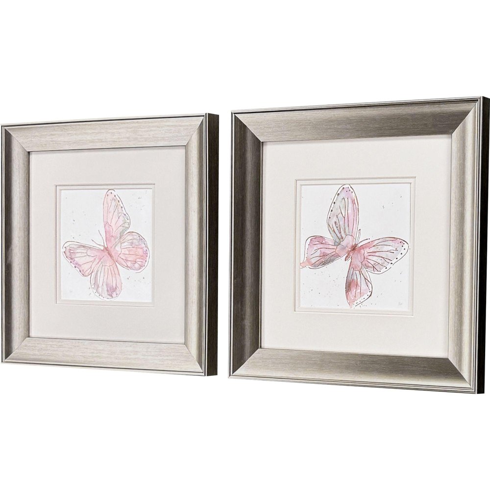 Set Of Two Blush Butterfly Set of Set Silver Framed Wall Art HomeRoots