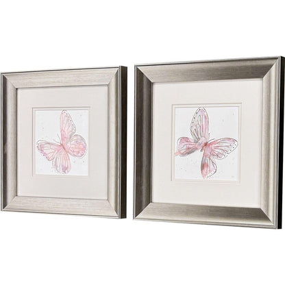 Set Of Two Blush Butterfly Set of Set Silver Framed Wall Art HomeRoots