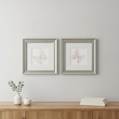 Set Of Two Blush Butterfly Set of Set Silver Framed Wall Art HomeRoots