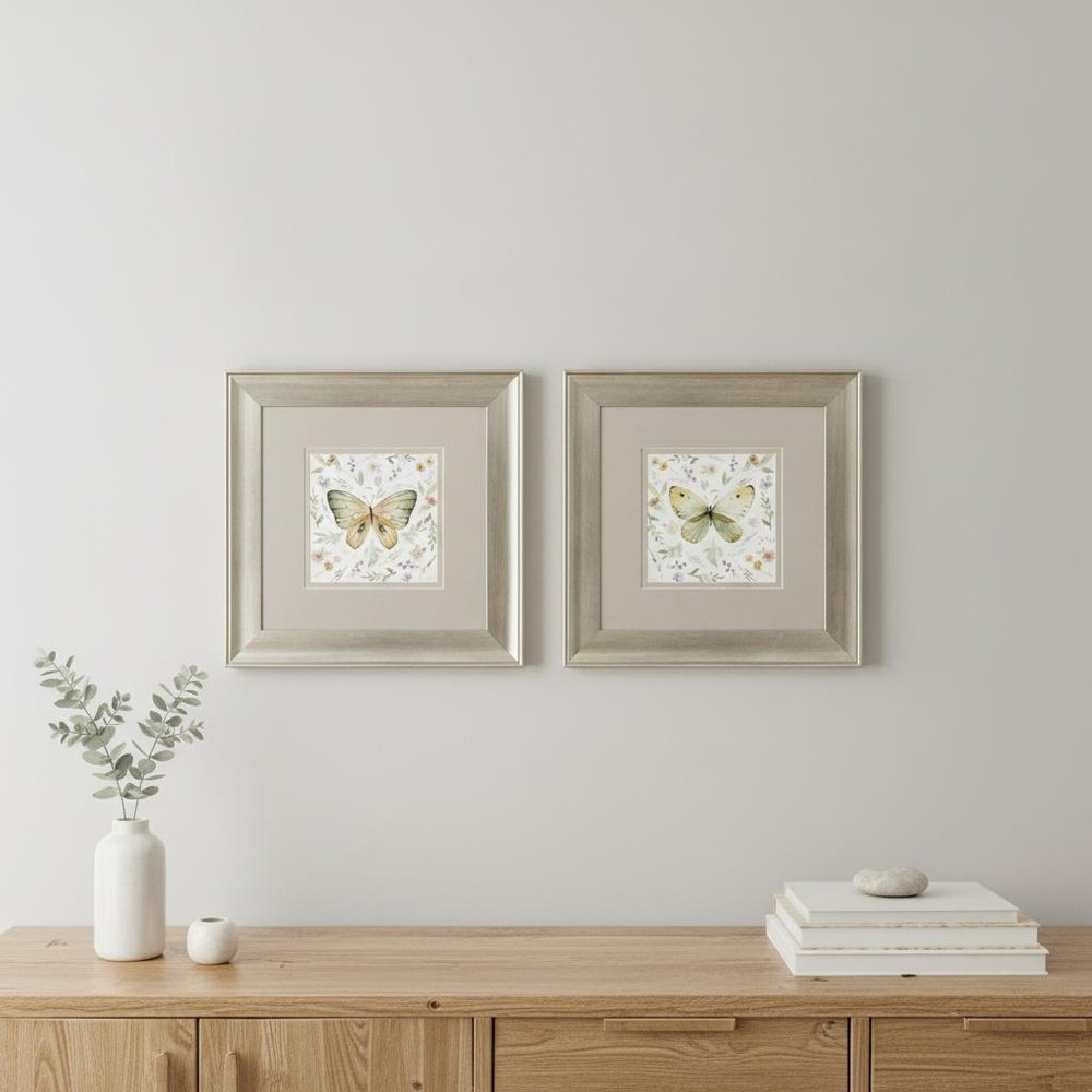 Set Of Two Organic Nature Set of Set Silver Framed Wall Art HomeRoots