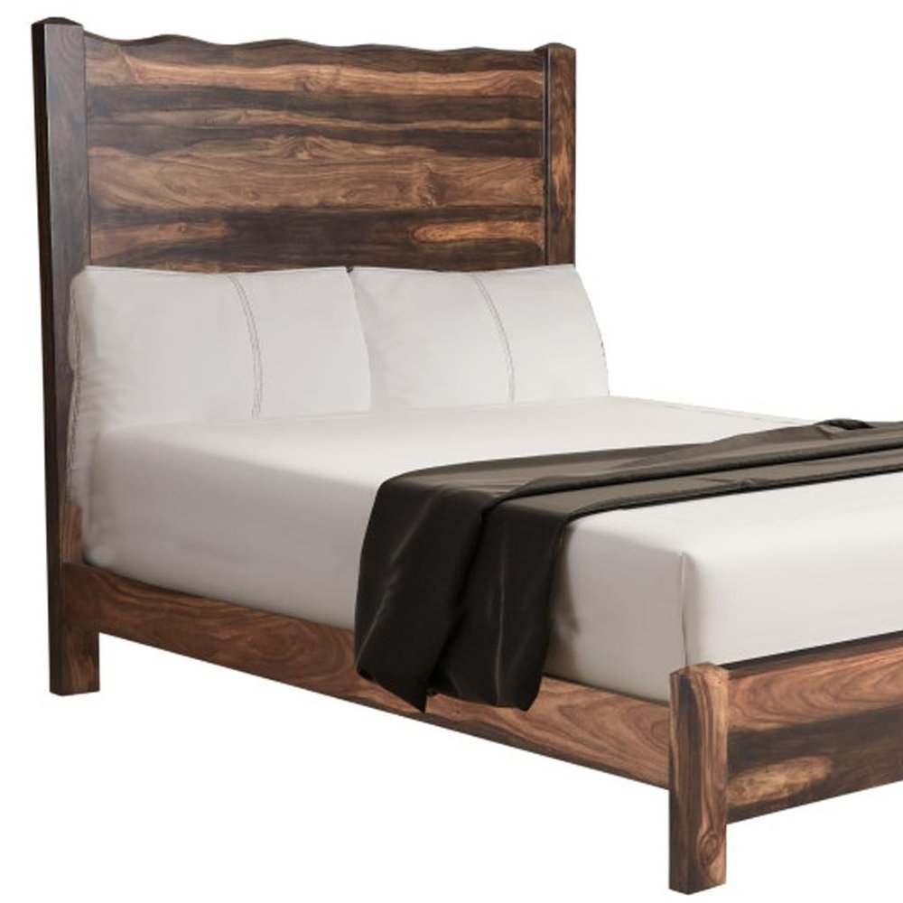 Five Piec Dark Brown Solid Wood Bedroom Set With Mirror — view 4