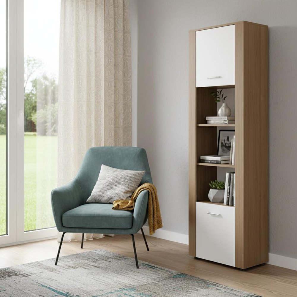 73" Beige Wood One Tier Bookcase with One Door HomeRoots