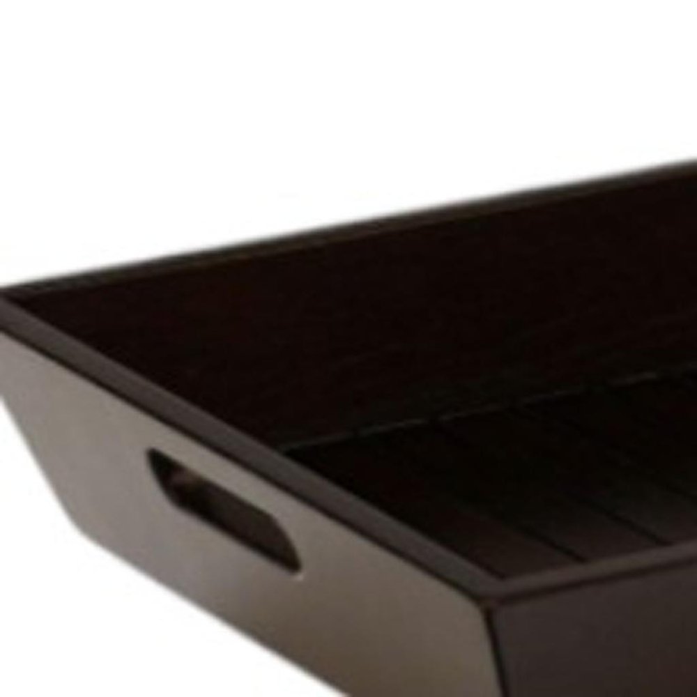 26" Black Solid Wood Handmade Serving Tray With Handles — view 4