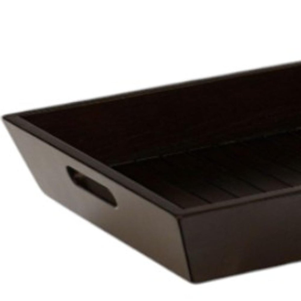 26" Black Solid Wood Handmade Serving Tray With Handles — view 3