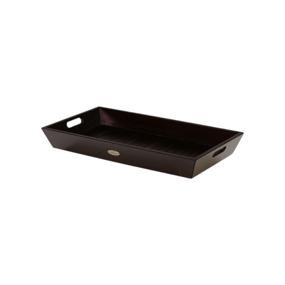 26" Black Solid Wood Handmade Serving Tray With Handles — view 3
