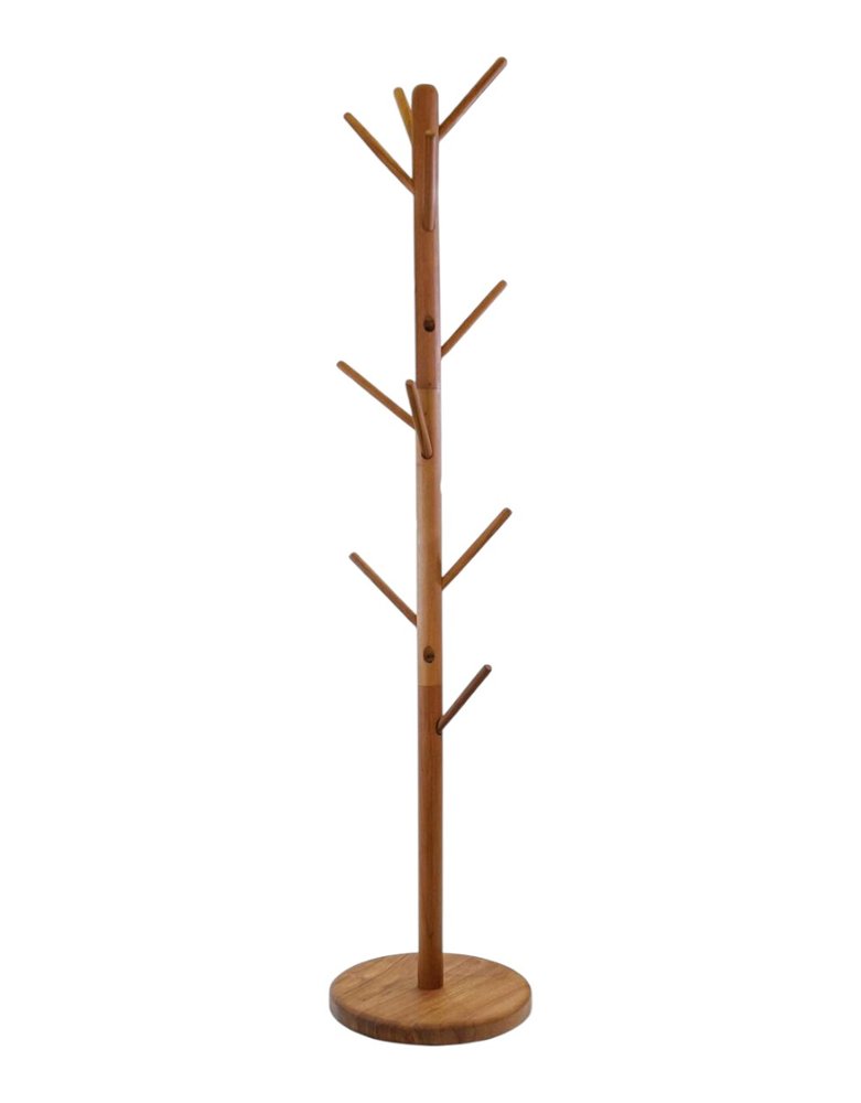 67" Brown Solid Wood Ten Hook Freestanding Coat Rack — view 2