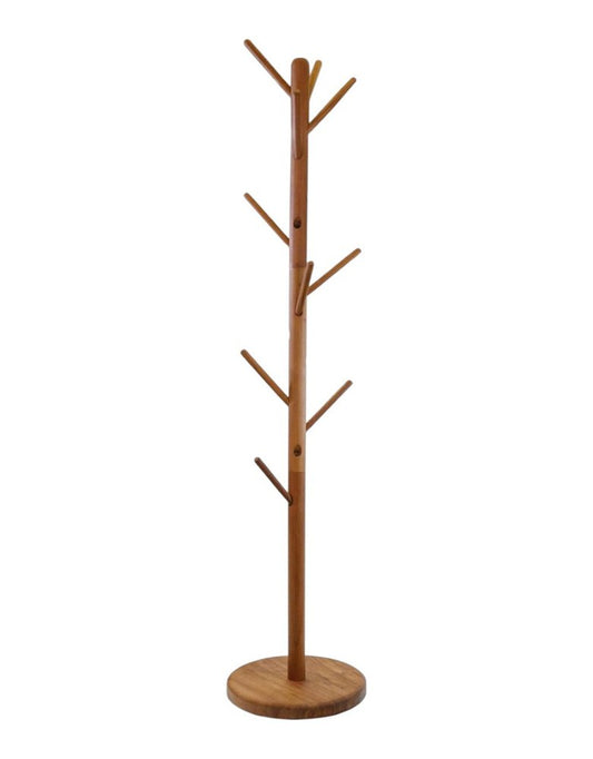 67" Brown Solid Wood Ten Hook Freestanding Coat Rack