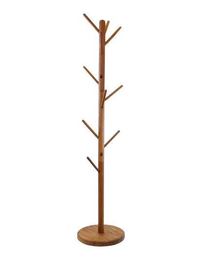67" Brown Solid Wood Ten Hook Freestanding Coat Rack HomeRoots