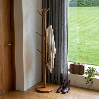 67" Brown Solid Wood Ten Hook Freestanding Coat Rack HomeRoots