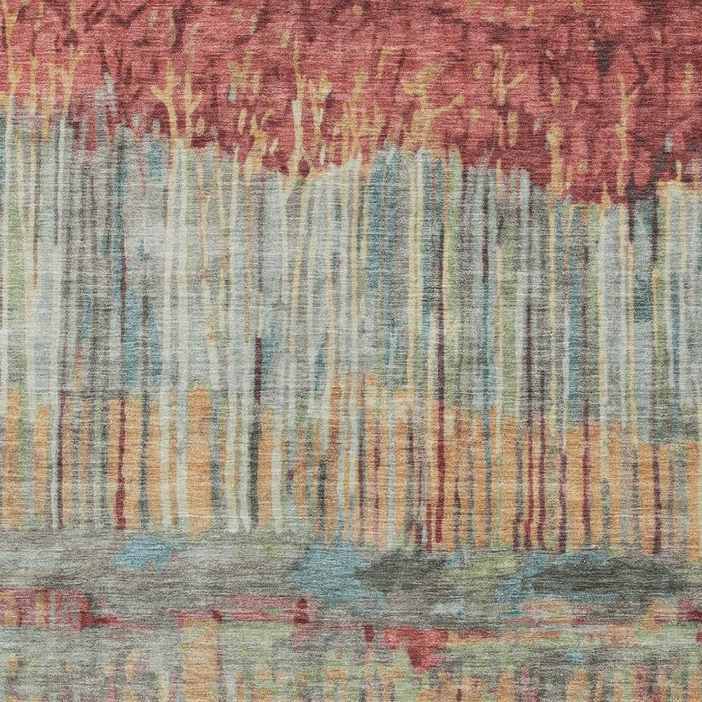 5' X 8' Coral And Sage Abstract Washable Indoor Outdoor Area Rug HomeRoots