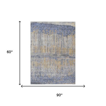 5' X 8' Denim Blue And Blue Abstract Washable Indoor Outdoor Area Rug HomeRoots