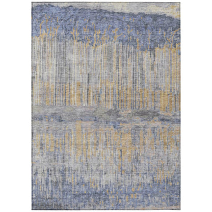 5' X 8' Denim Blue And Blue Abstract Washable Indoor Outdoor Area Rug HomeRoots