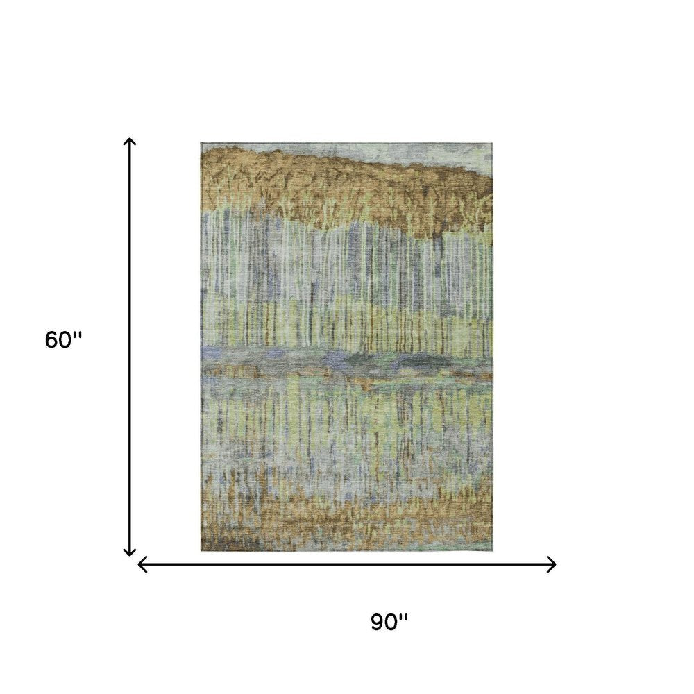 5' X 8' Khaki And Taupe Abstract Washable Indoor Outdoor Area Rug HomeRoots