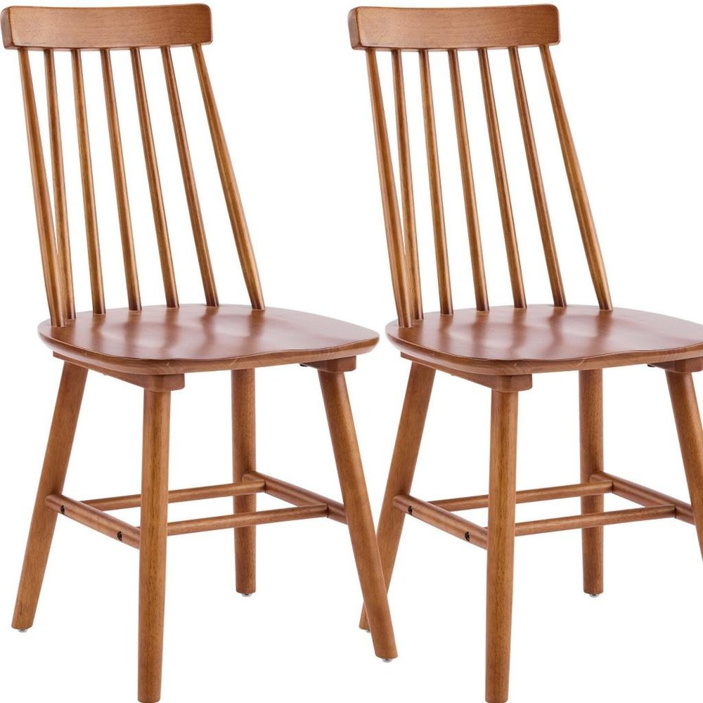 Set of Two Walnut Solid Wood Windsor Back Dining Side Chairs — view 7