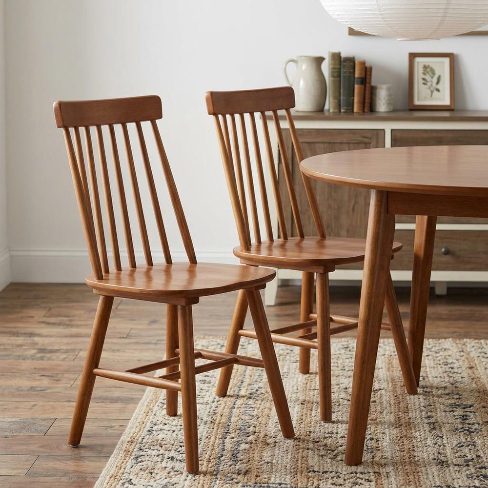 Set of Two Walnut Solid Wood Windsor Back Dining Side Chairs — view 8