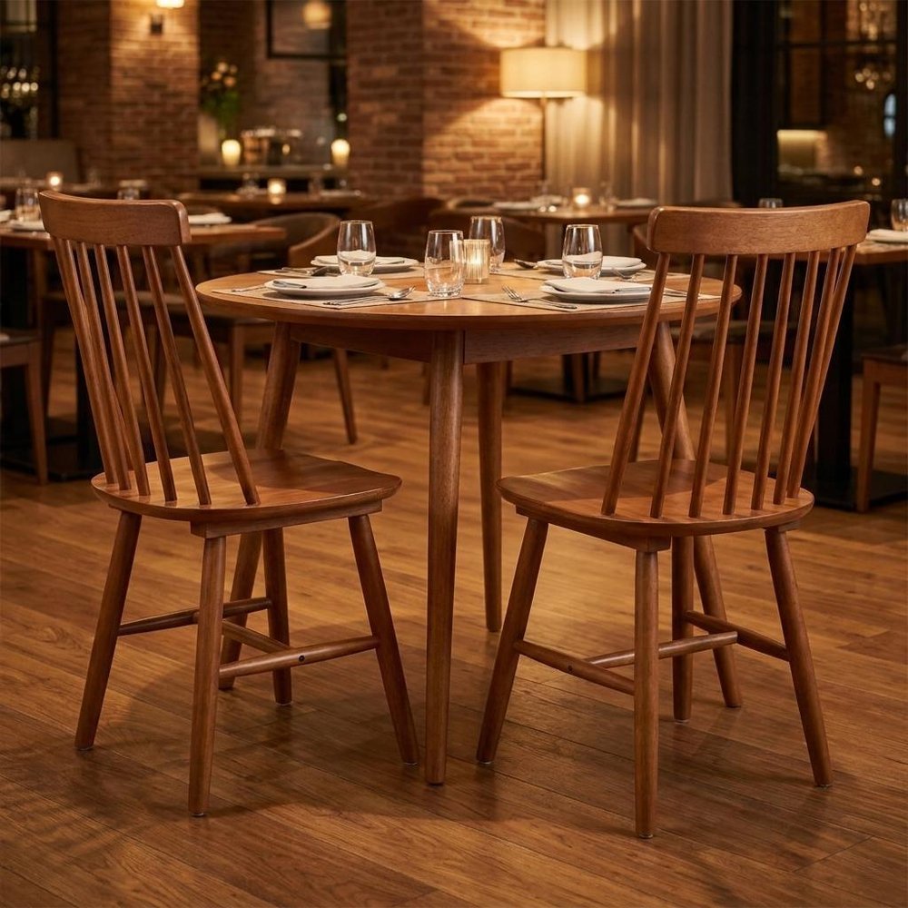 Set of Two Walnut Solid Wood Windsor Back Dining Side Chairs — view 10