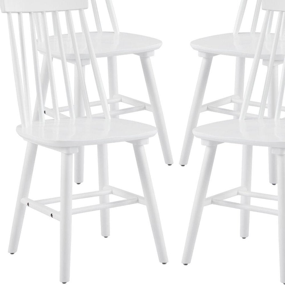 Set of Four White Solid Wood Windsor Back Dining Side Chairs — view 8