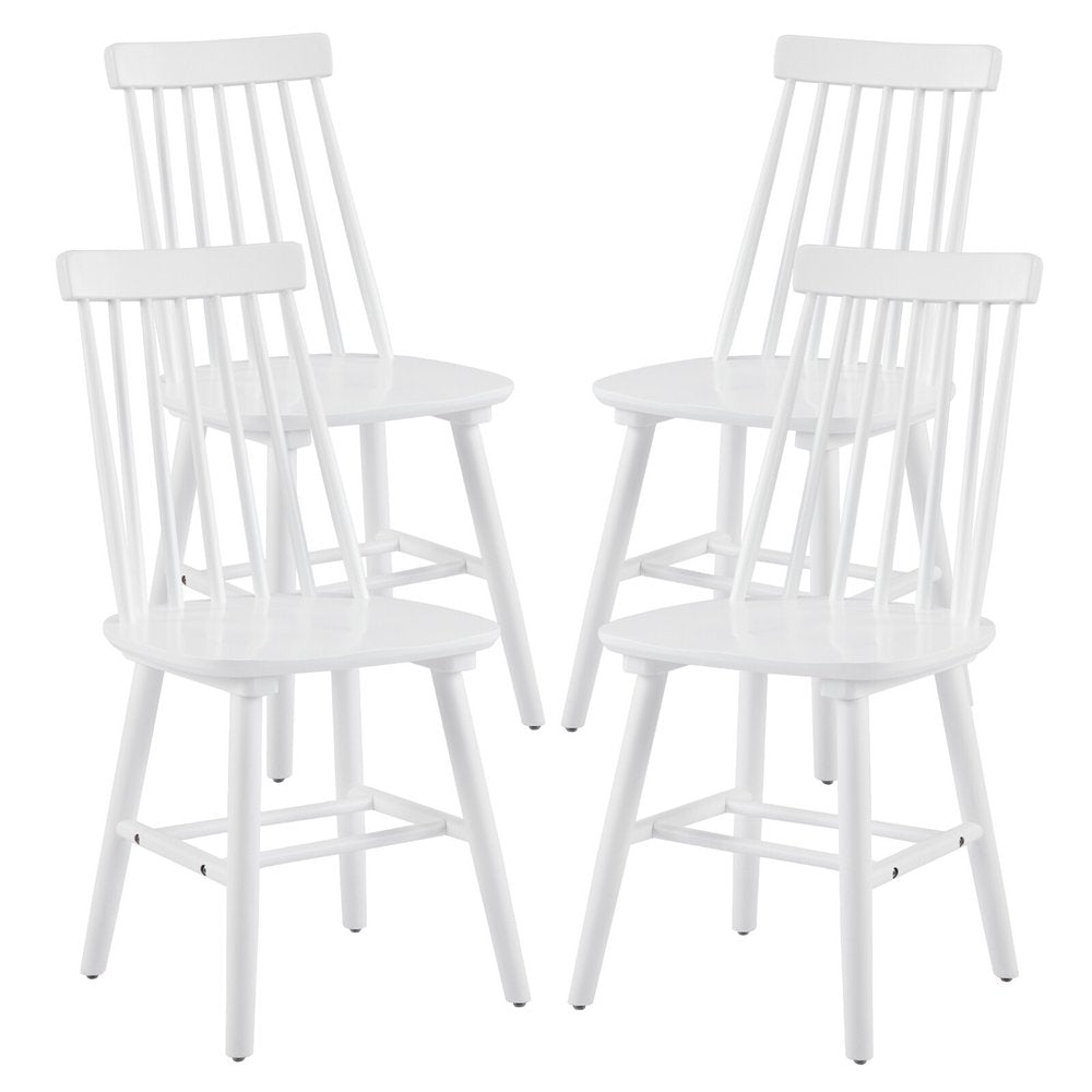 Set of Four White Solid Wood Windsor Back Dining Side Chairs — view 1