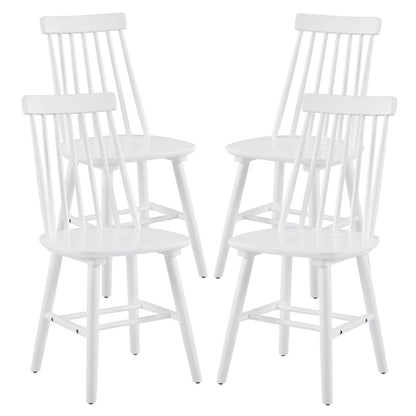Set of Four White Solid Wood Windsor Back Dining Side Chairs