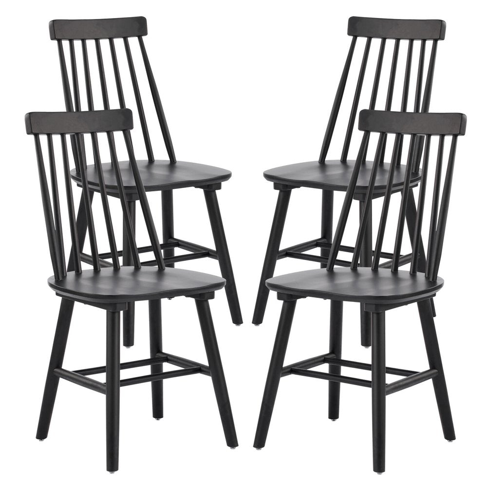 Set of Four Black Solid Wood Windsor Back Dining Side Chairs — view 1