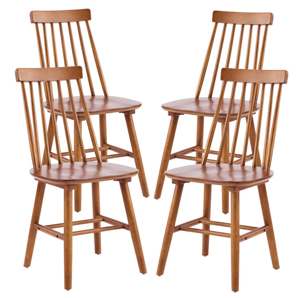 Set of Four Walnut Solid Wood Windsor Back Dining Side Chairs — view 1