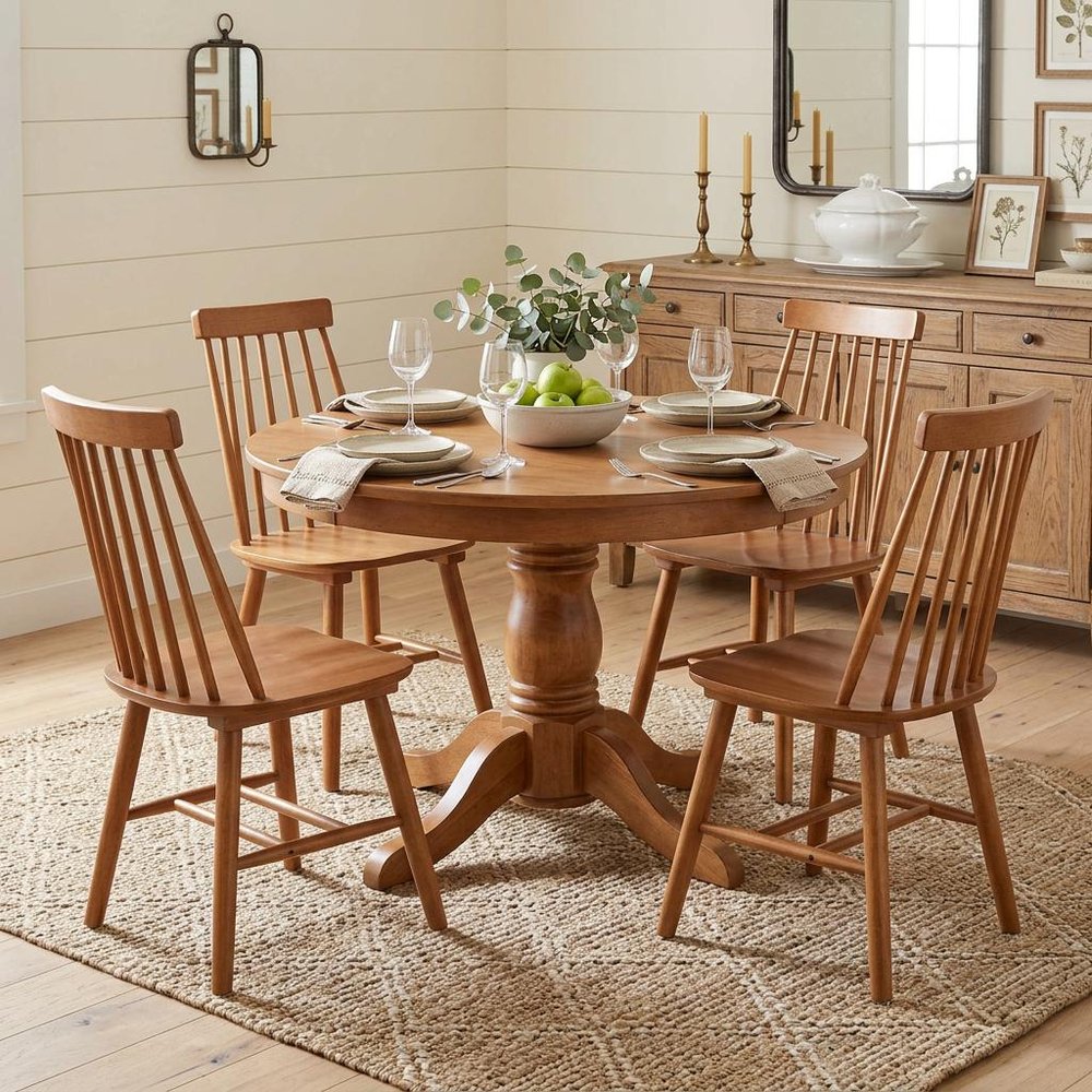 Set of Four Walnut Solid Wood Windsor Back Dining Side Chairs — view 8
