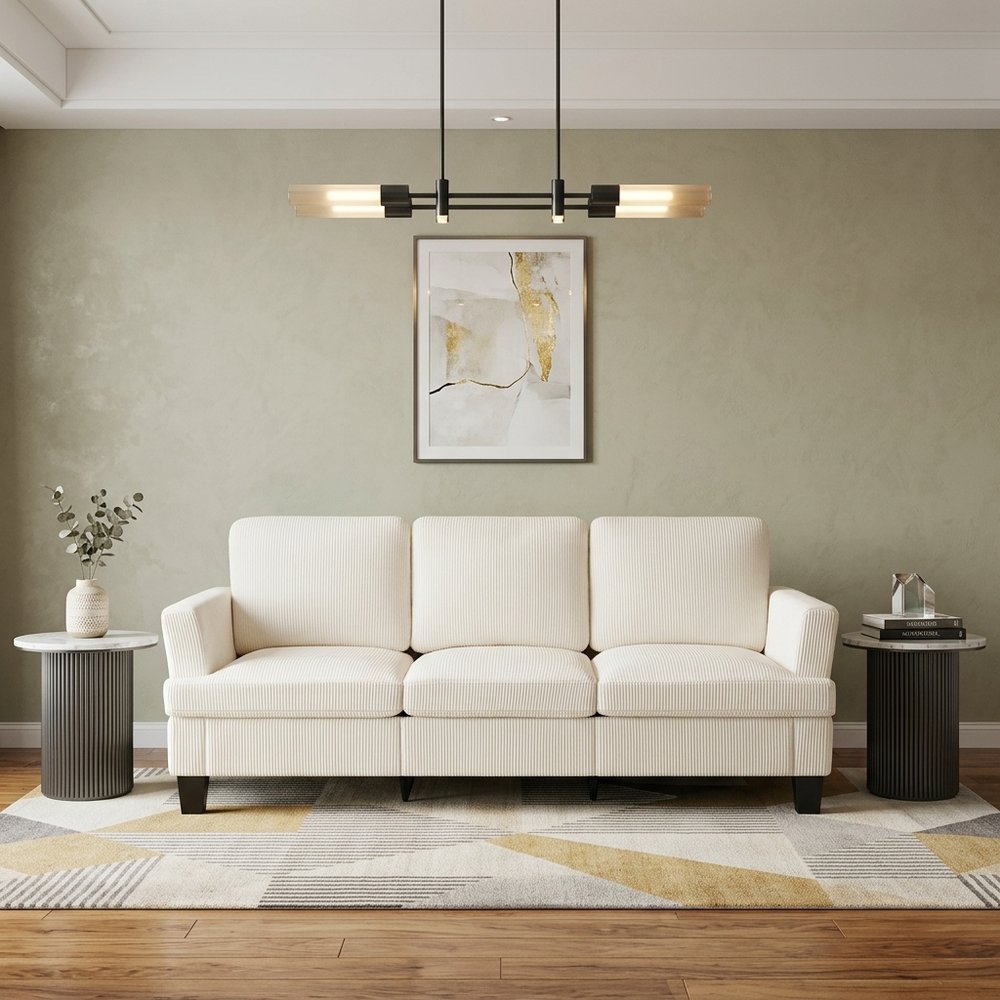 84" White Corduroy Sofa — view 10